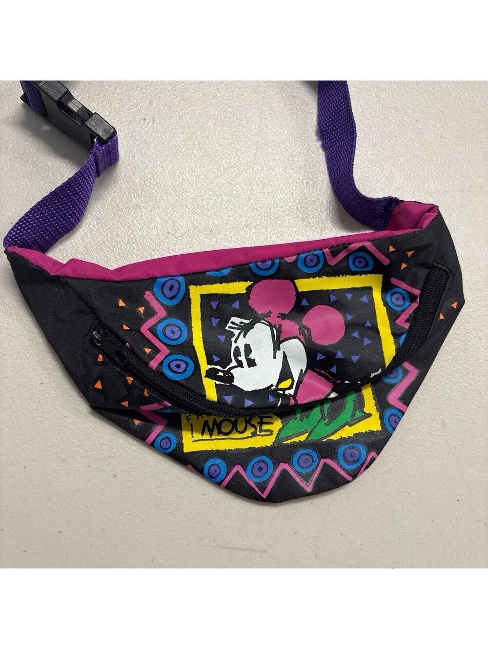 Vintage 90s Disney Mickey Mouse Imaginings 3 Fanny Pack Pink Purple Geometric